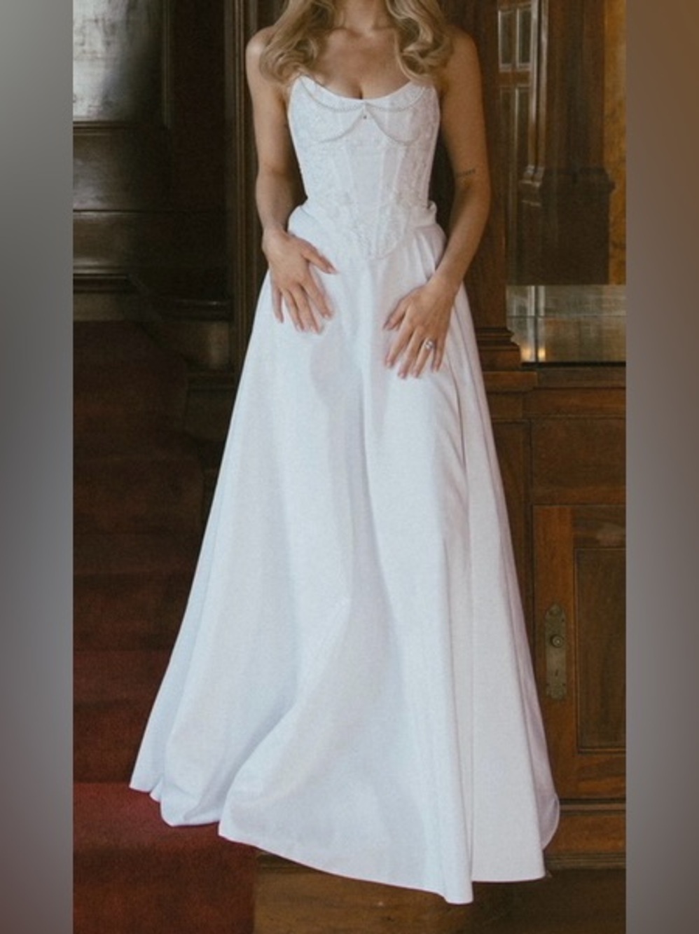 Wedding Dress/ Bridal Dress- White beaded Corset Satin Skirt Set
